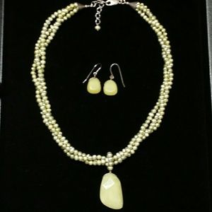 Green Pearl Necklace & Earrings